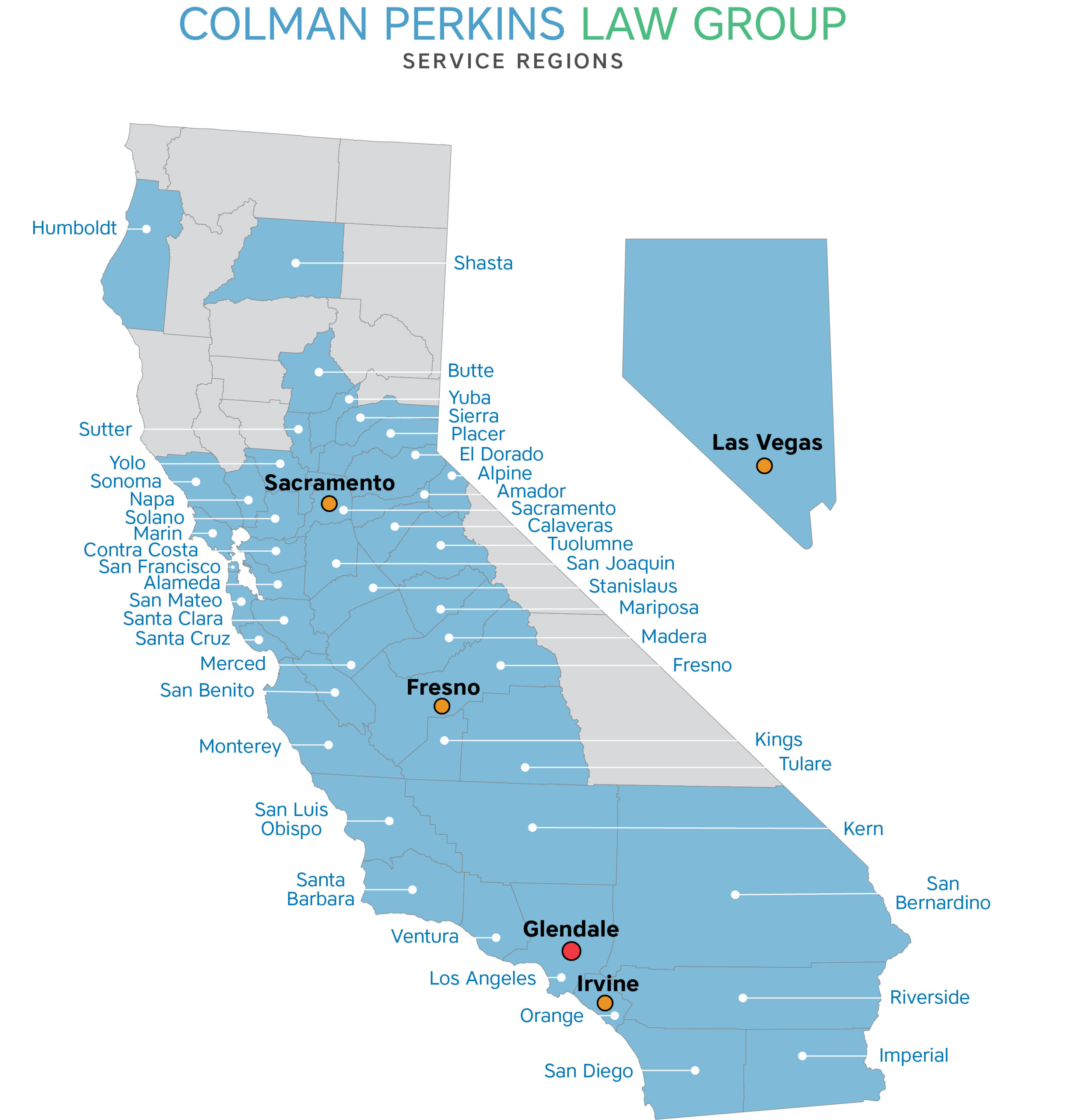 Colman Perkins Law Group - California/Nevada service area map